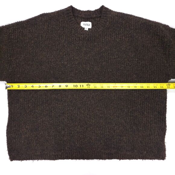 NEW Pistola Wool Mohair Zane Crew Sweater Chocolate Brown Minimal Boho Lagenlook - Picture 3 of 7